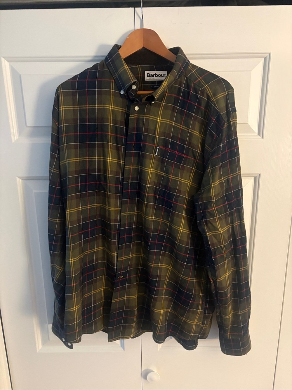 Barbour Olive and Navy Plaid Button-Down Shirt